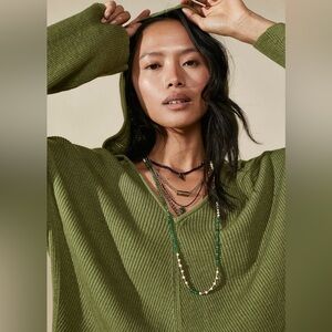 Free People Beach Vera Cruz Green Ribbed Knit Hoodie Sweater Top Large